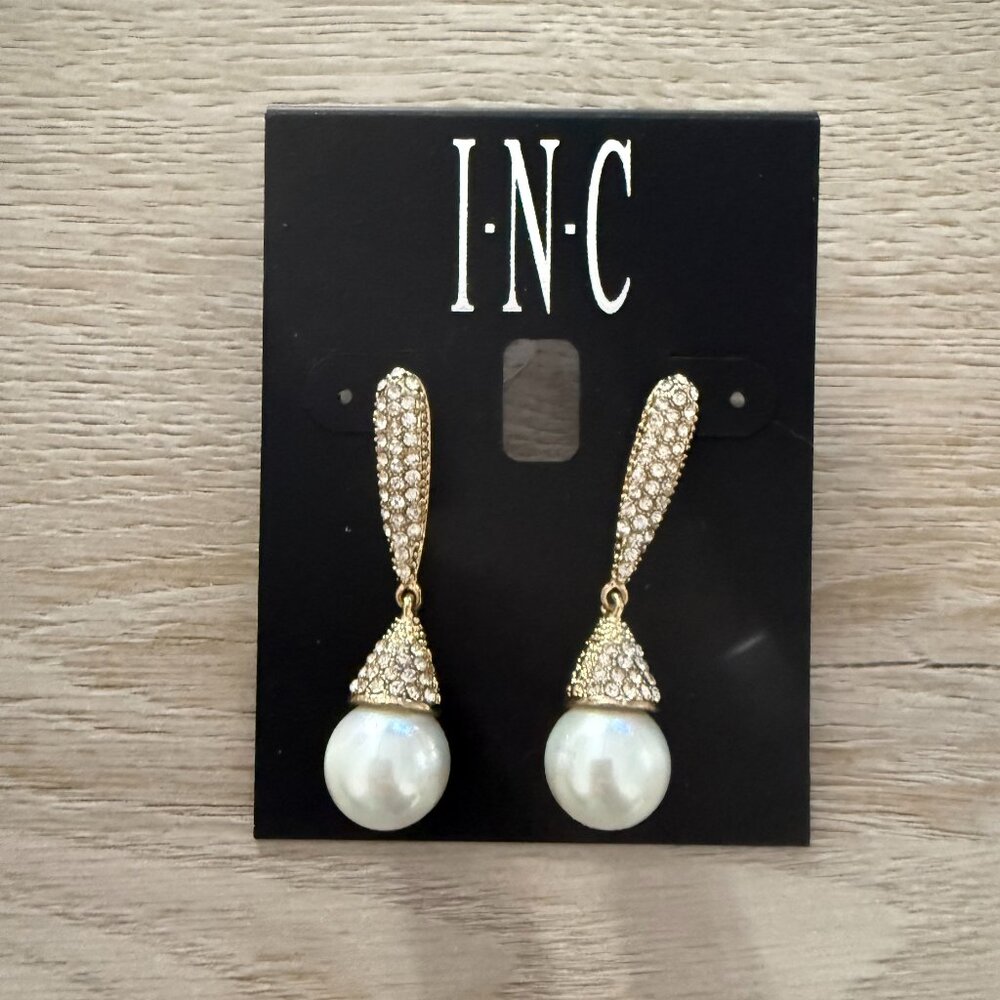 INC NEW Dramatic Pave' and Pearl Bridal Earrings